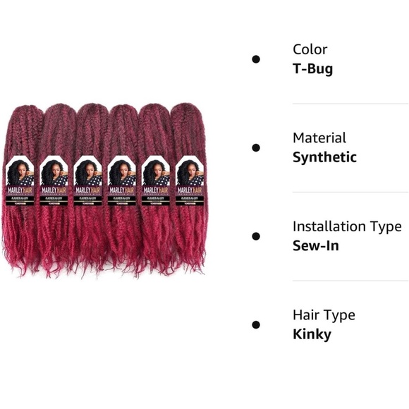 ToyoTress Marley Hair Crochet Braids - 16 Inch 6 Packs T-Bug Burgundy Red , Afro - Picture 2 of 9